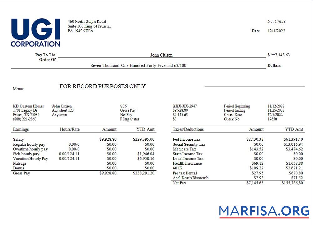 Printable USA energy company employee sheet sample